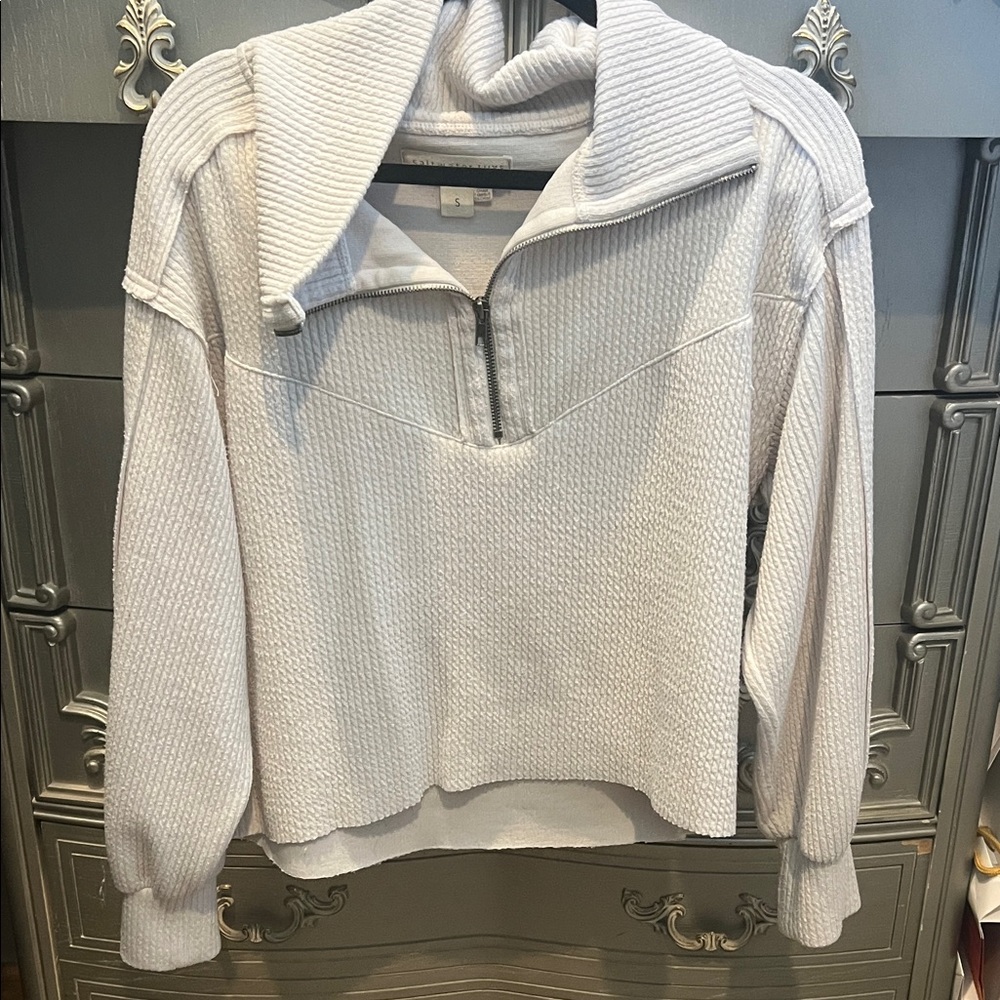 Off White Half-Zip Women Sweater